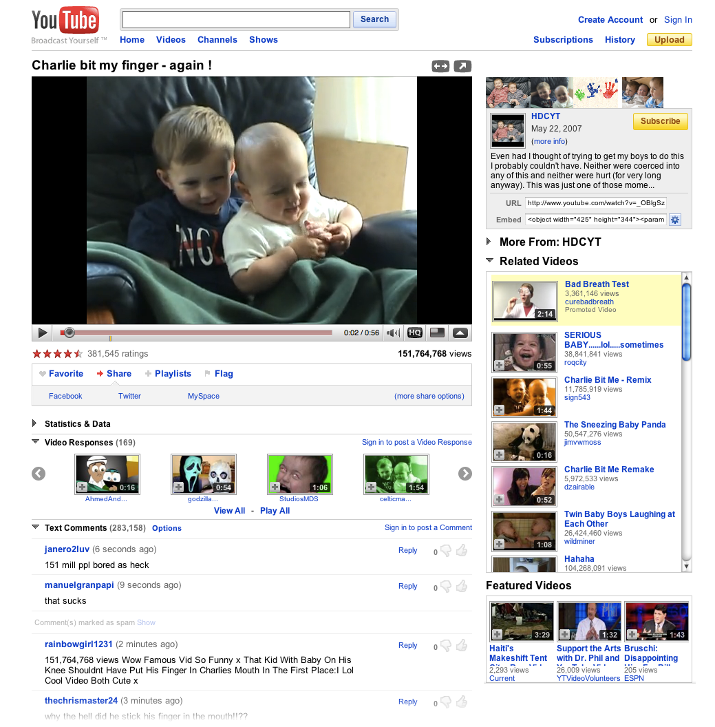 YouTube video watch page (2009)